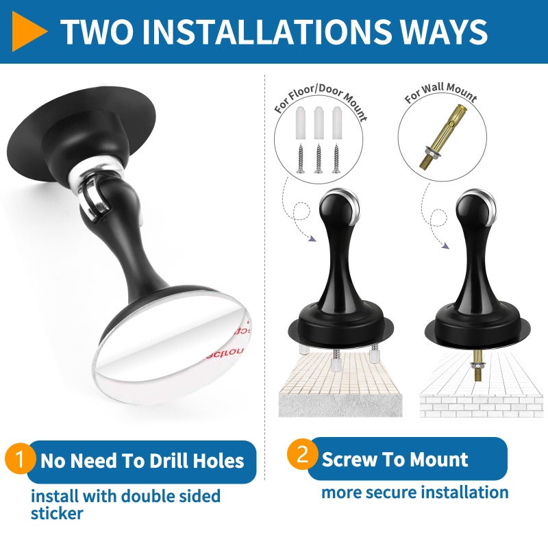 Gudui Door Stops, Magnetic Door Stoppers Self Adhesive Magnetic Door Catch Holders for Bottom of Door, Stainless Steel, No Drill Magnet Door Stops, Black, 2 Pack - Image 4